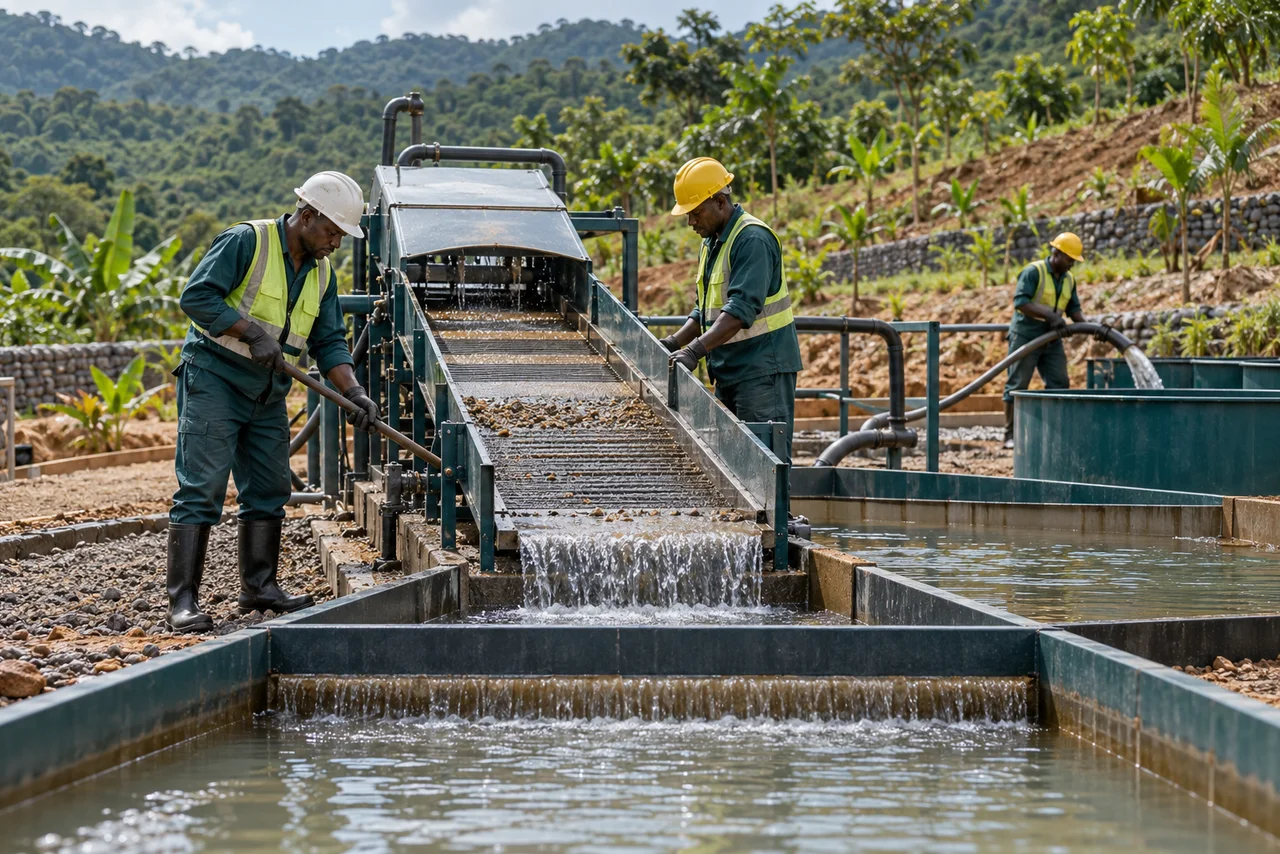 Site de récupération organisé avec gestion de l’eau · illustration IA